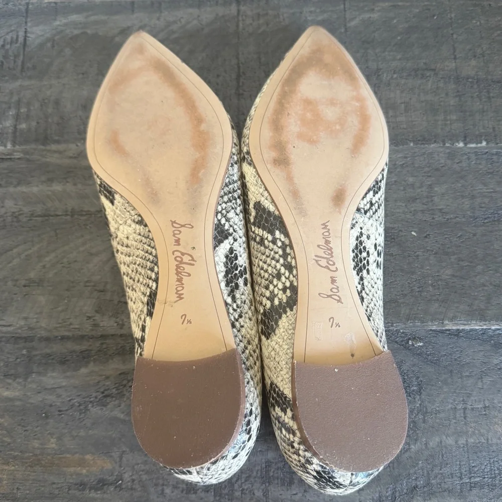 Sam Edelman Sally Snakeskin Flats - Women’s Size 7.5 - Tan Beige Snake print - Picture 5 of 7